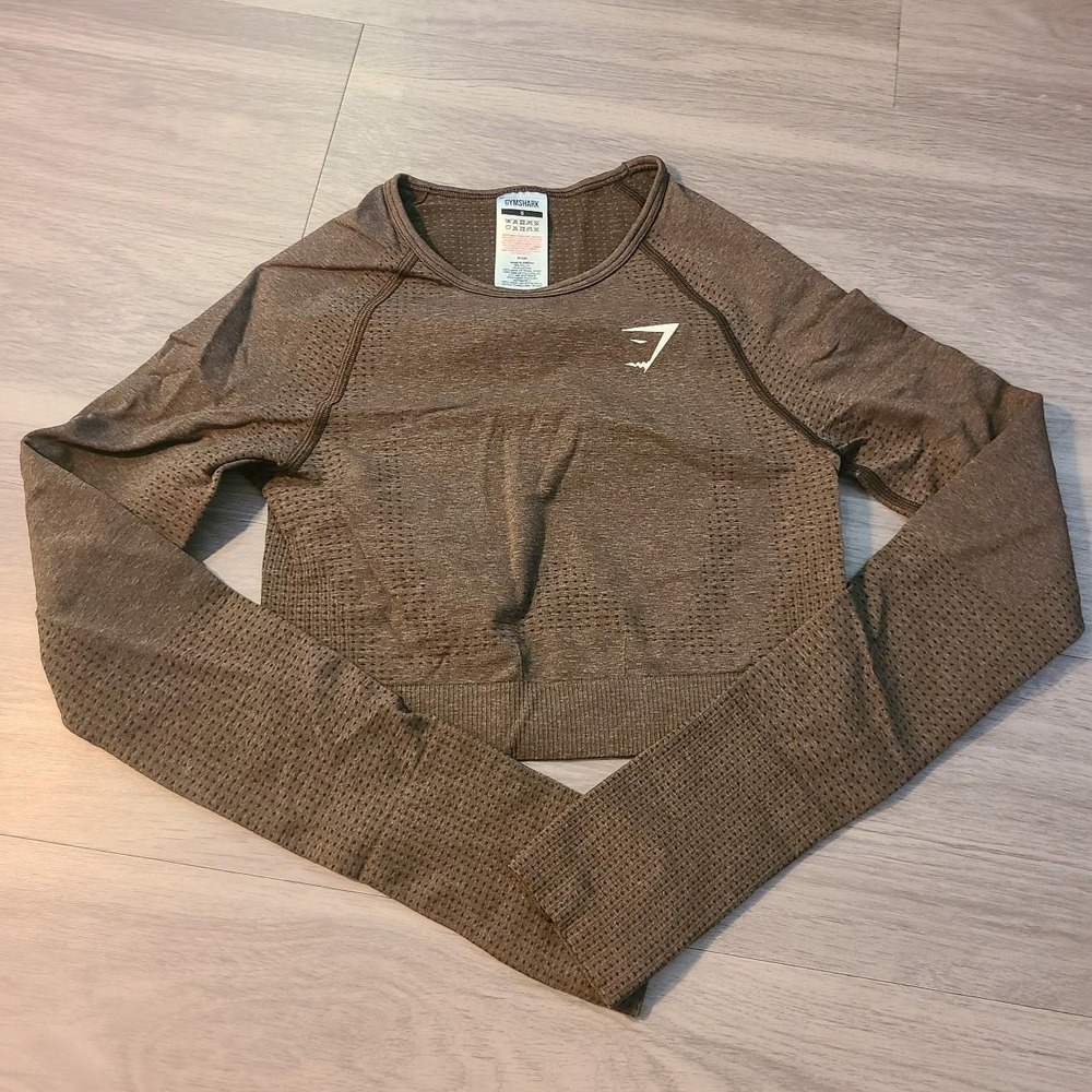 Gymshark Vital Seamless 2.0 Long Sleeve Crop Top Brown Marl Small B1A3D